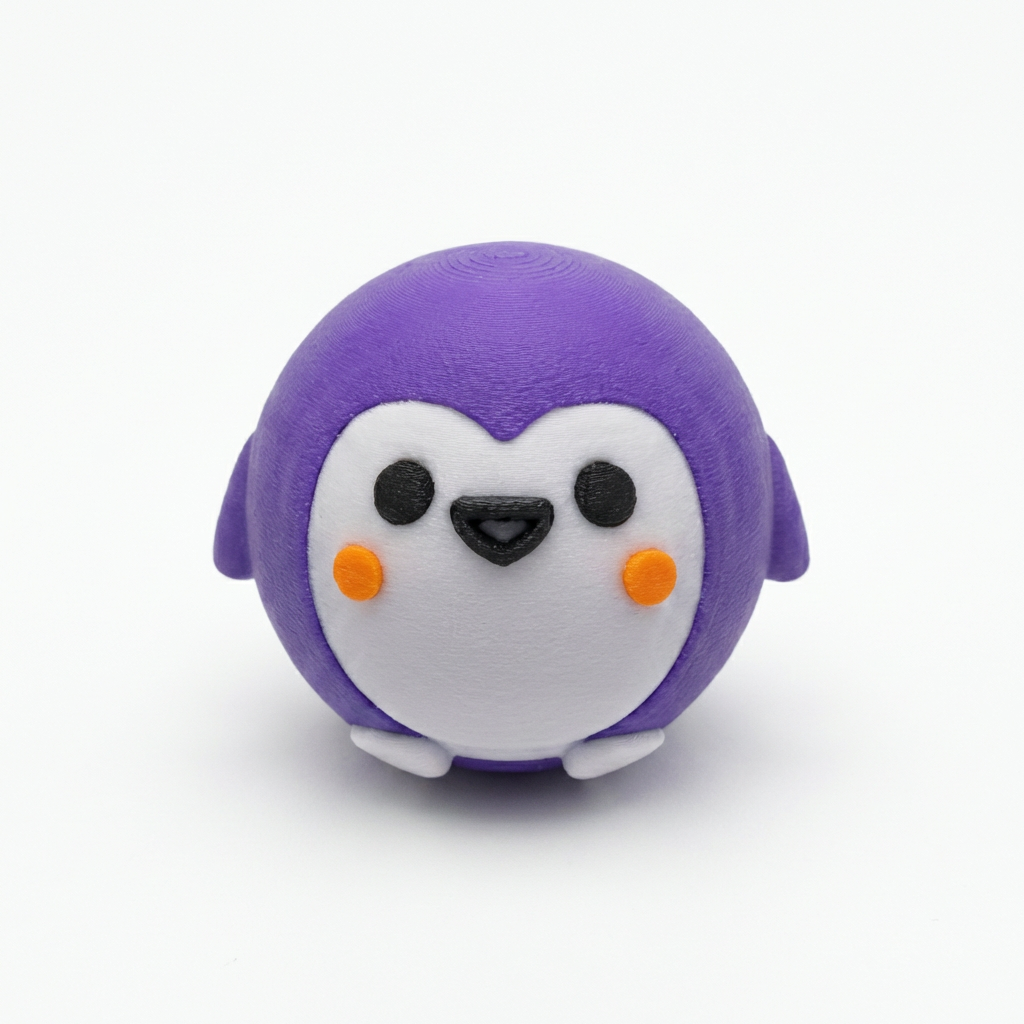 Purple 3D Printed Penguin Figurine - Desk Decoration Toy